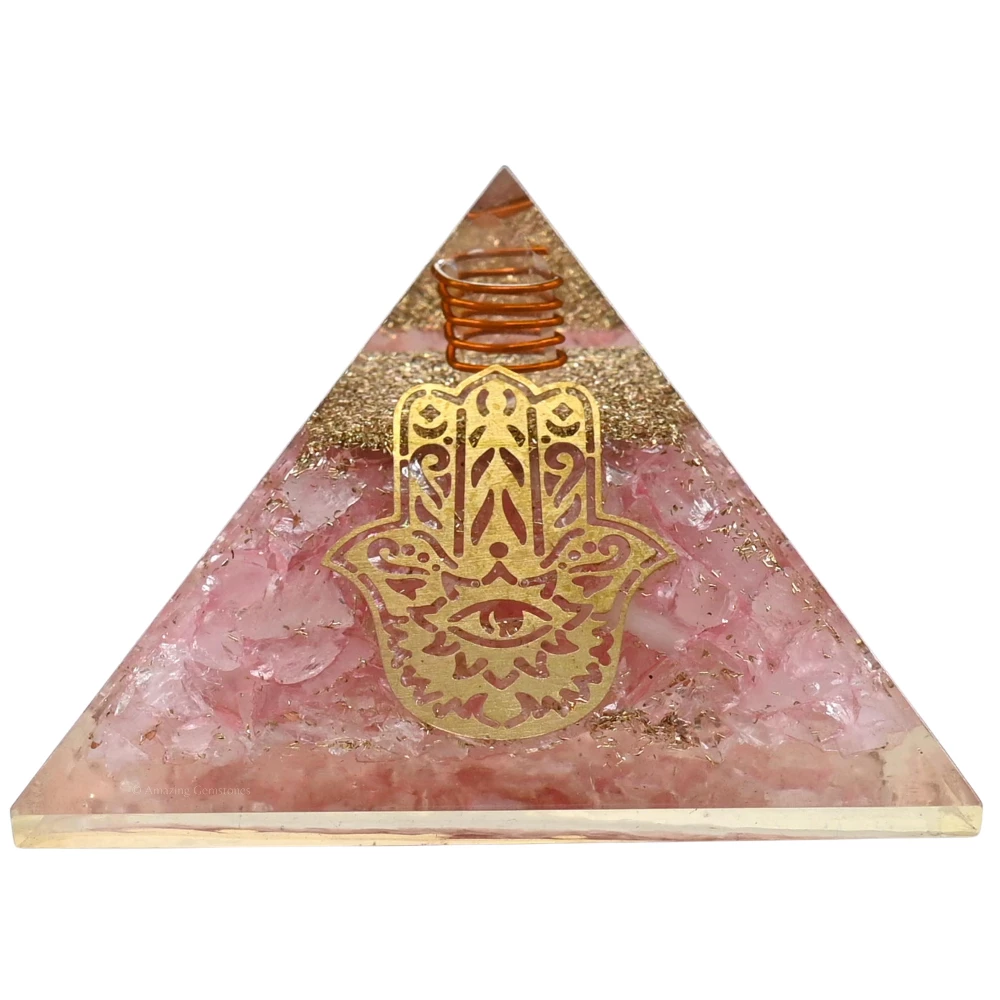 Rose Quartz Orgone Pyramid - Big Hamsa