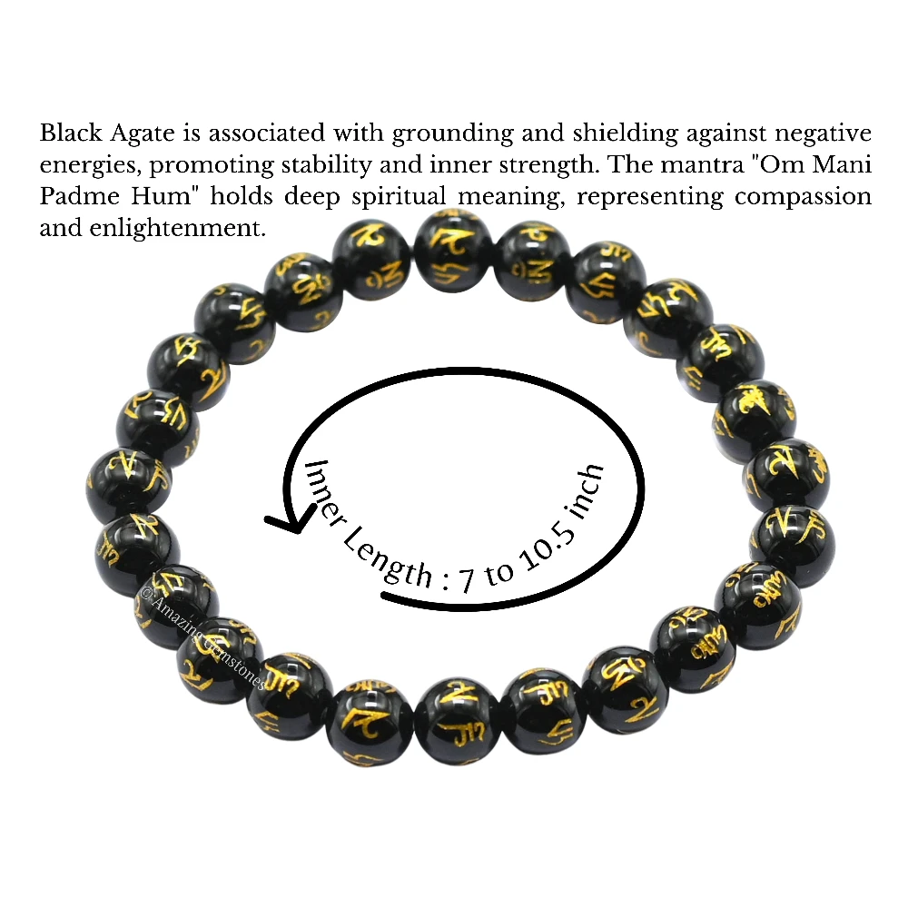 Black Agate (Om Mani Padme Hum) Bracelet (Strechable)