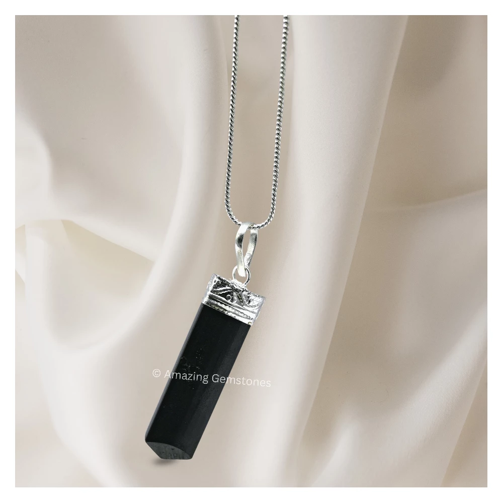 Black Tourmaline Necklace - Pencil Point (Silver)