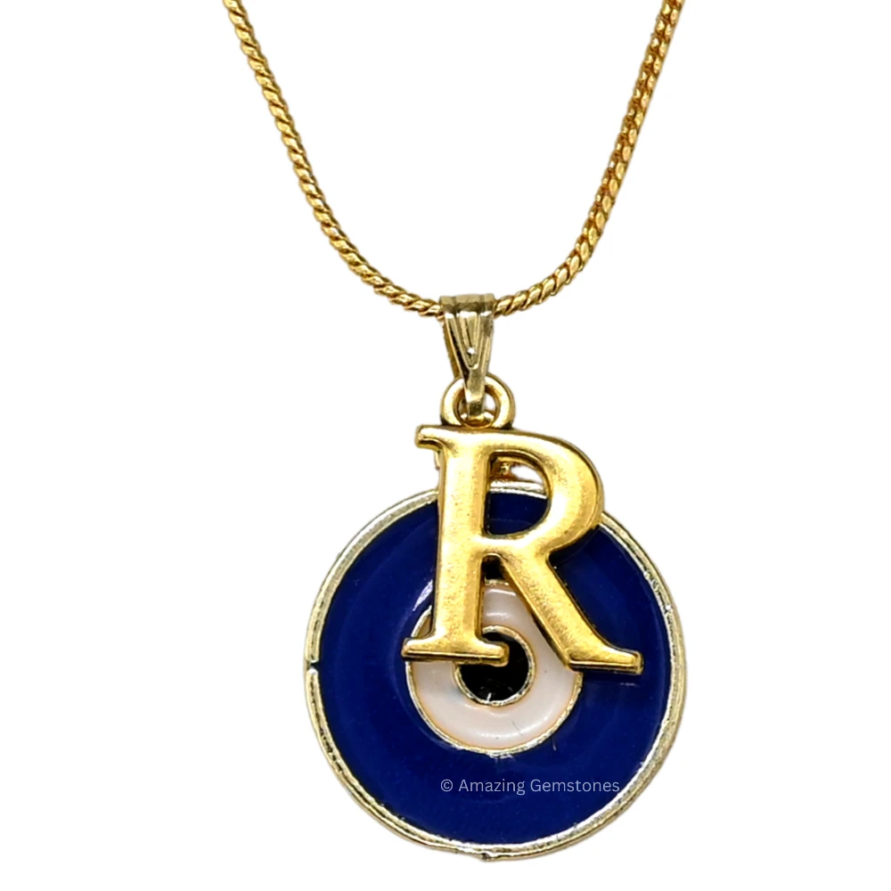 Evil Eye Pendant Necklace with R Initial