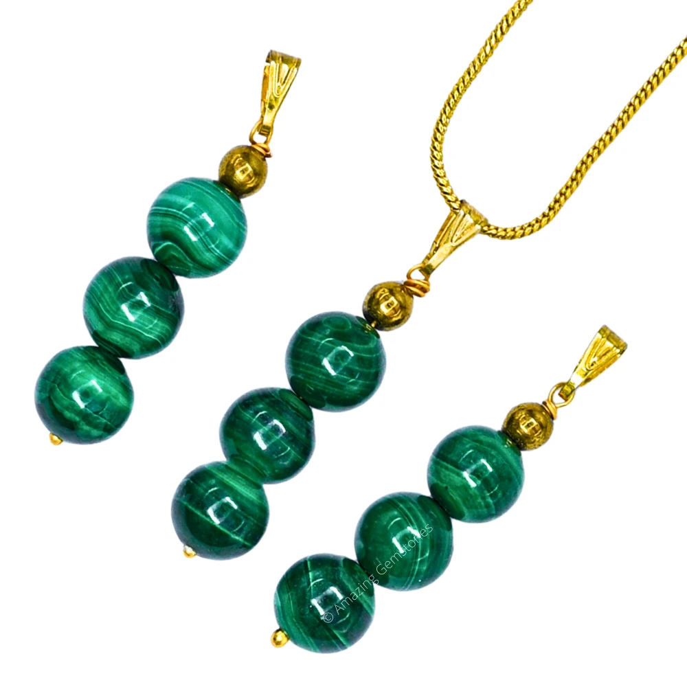 Malachite Bead Pendant (Gold)