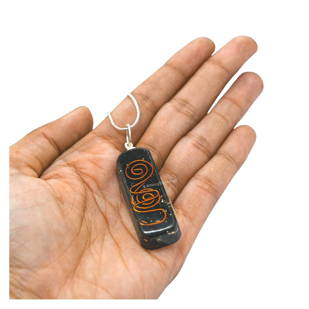 Black Tourmaline Crystal Orgone Pendant - Rectangle
