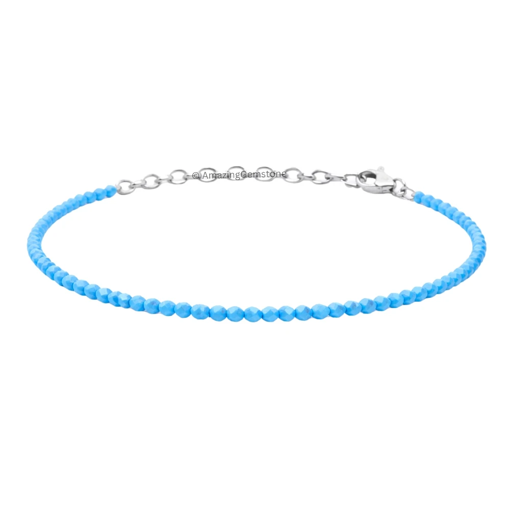 Turquoise (Howlite) Crystal Bracelet - 2mm Faceted Bead (Silver)
