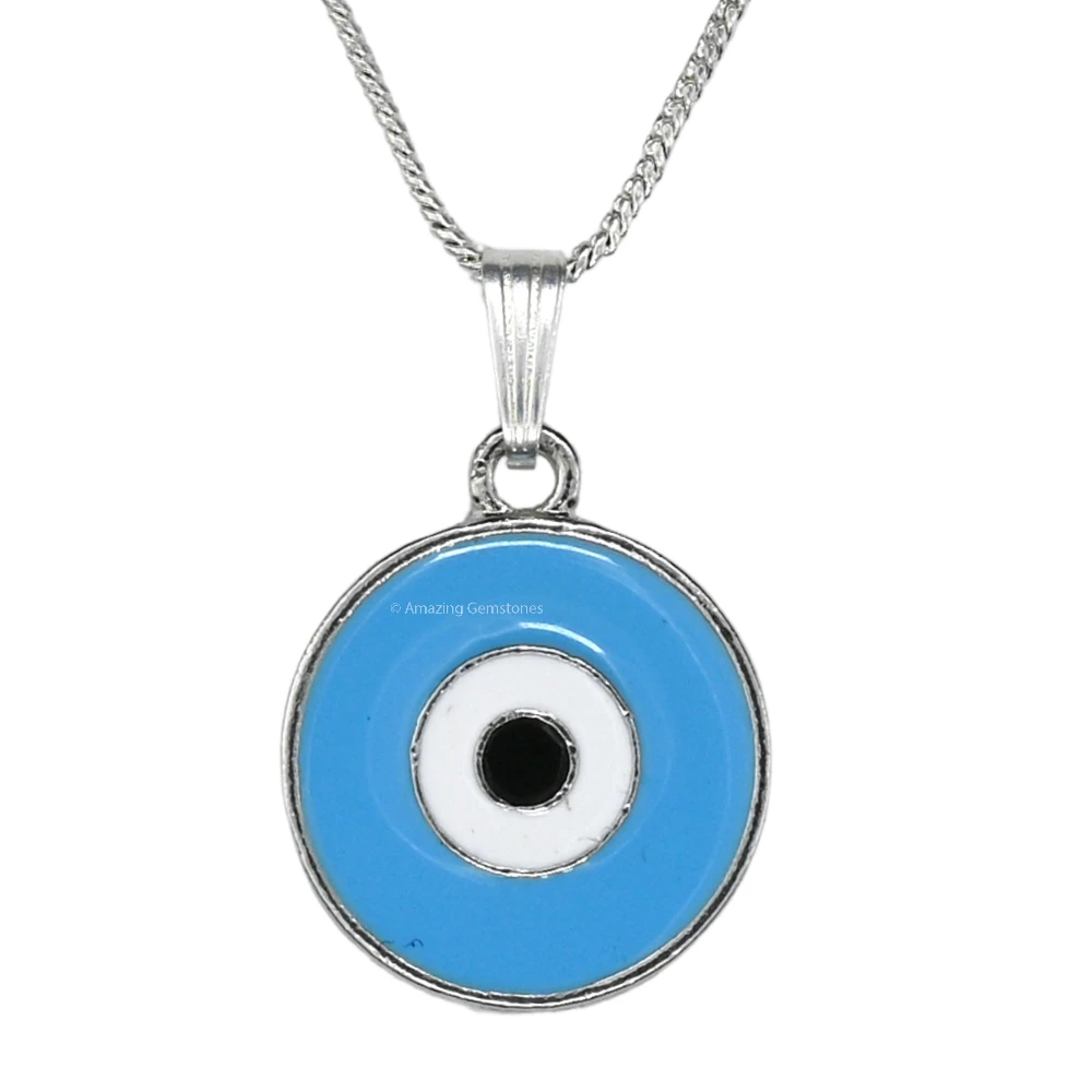 Sky Blue Evil Eye Pendant - Round (Silver)