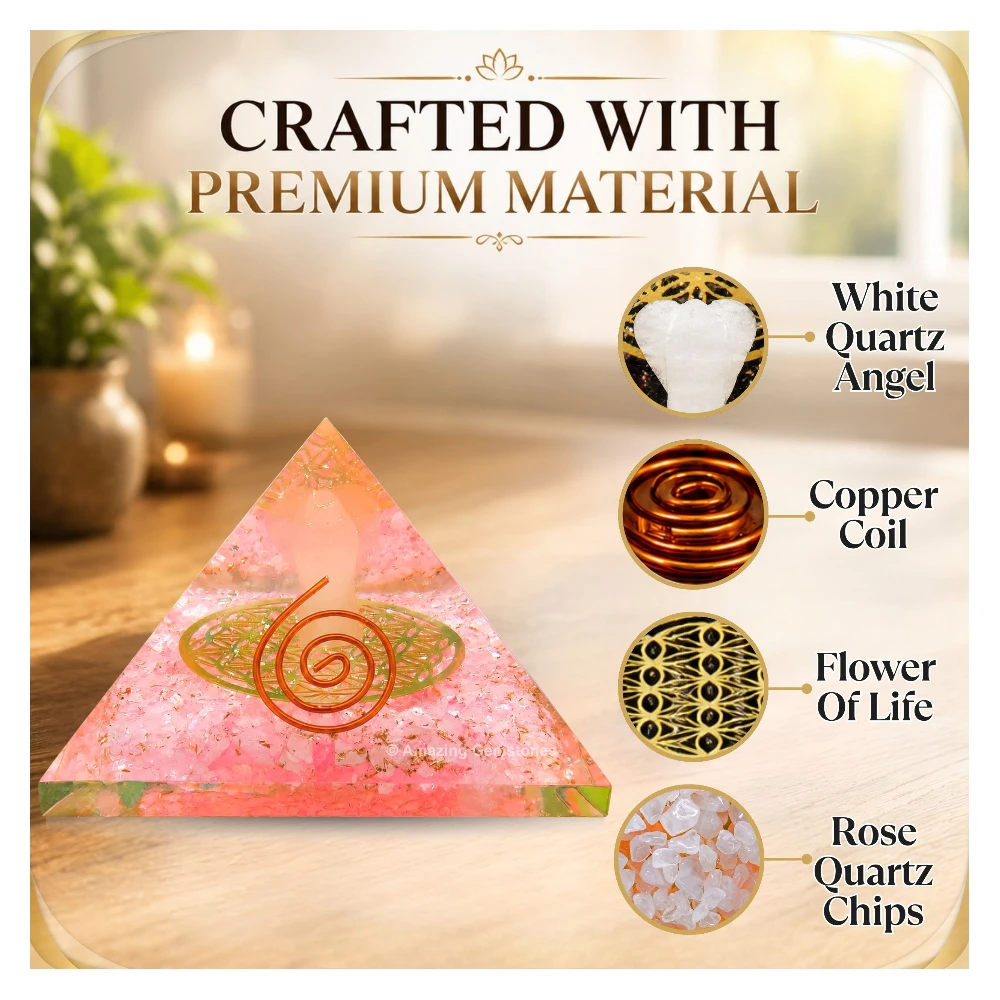 Rose Quartz Orgone Pyramid - Angel Glow in Dark