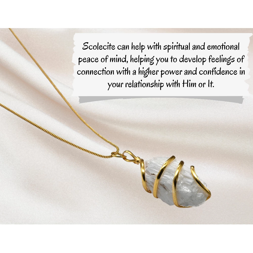 Scolecite Necklace - Raw Crystal (Gold)