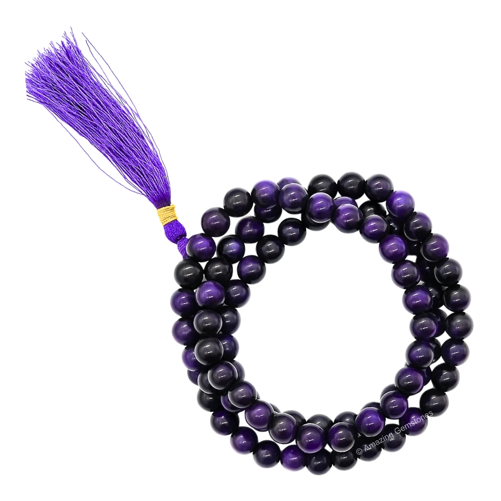 Purple Tiger Cats Eye Mala (Without Knot)