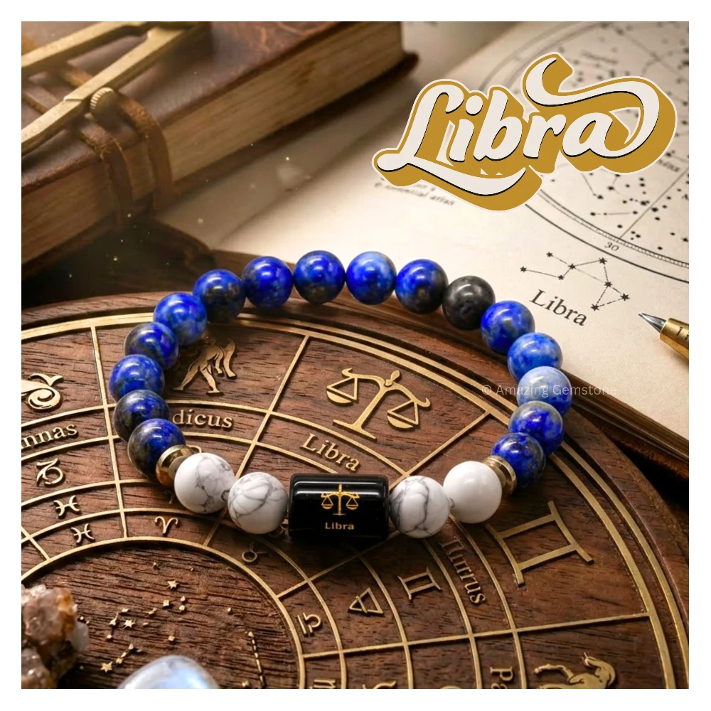 Libra Birthstone Bracelet - Lapis Lazuli & Howlite