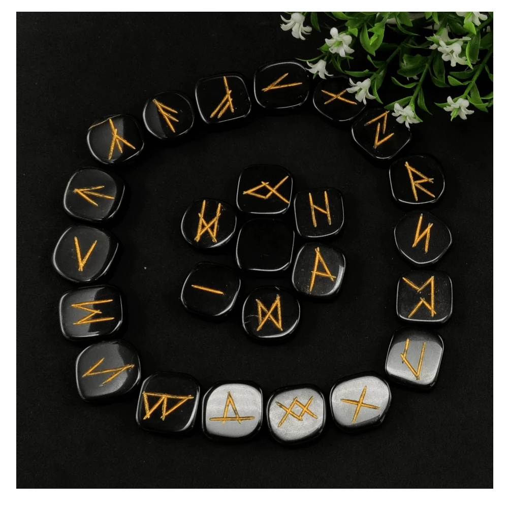 Black Agate Rune Stones Set (Premium)