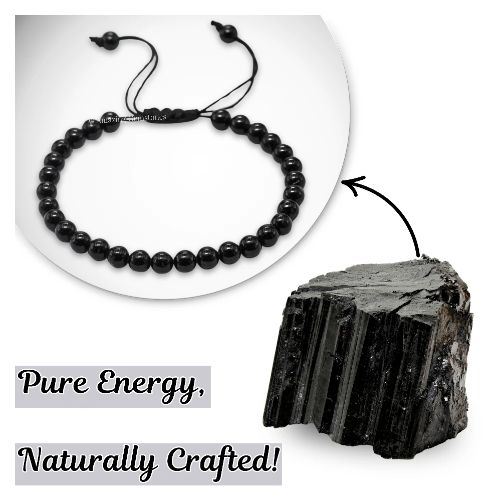 Black Tourmaline Healing Crystal Bracelets - 6mm Beads (Adjustable)