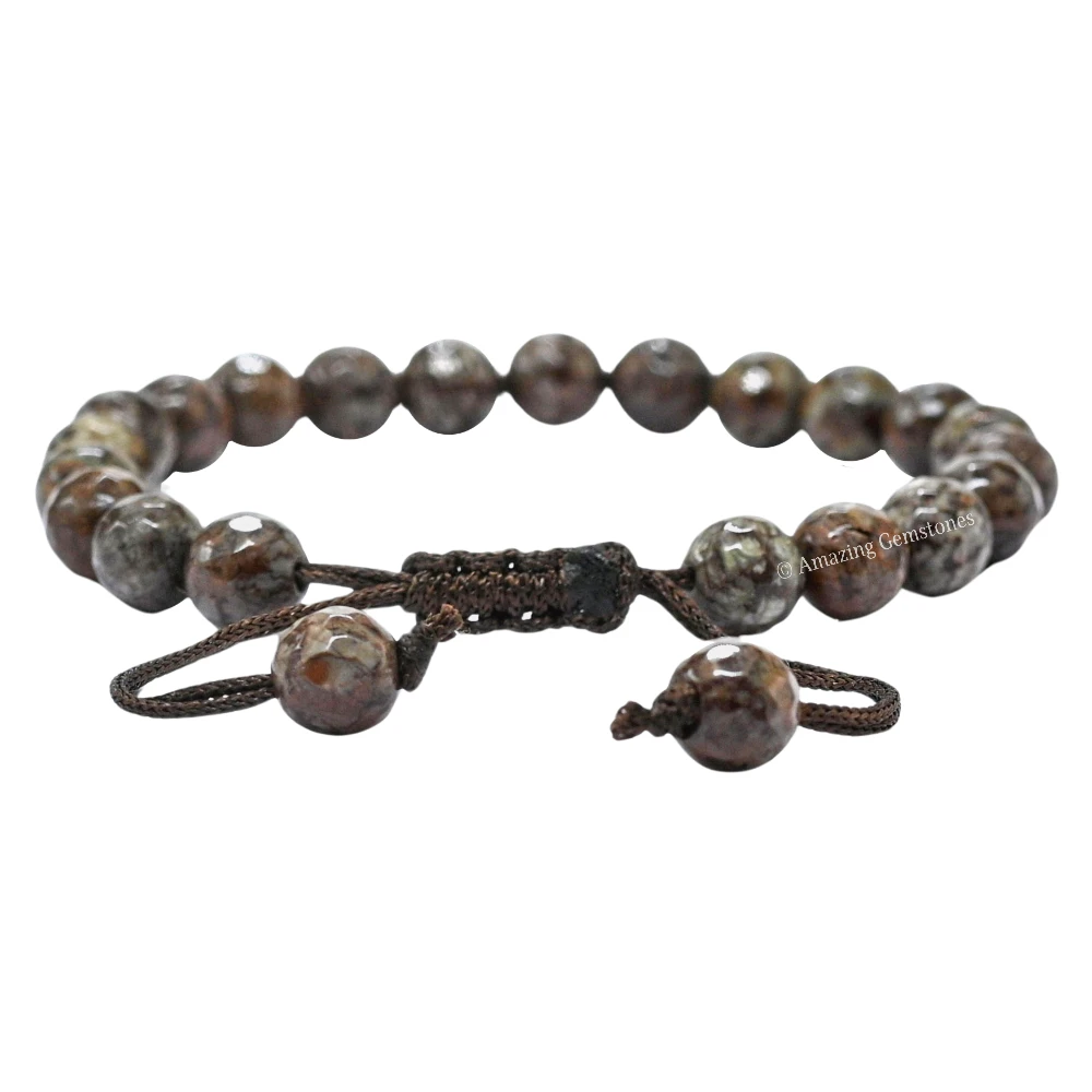 Brown Snowflake Obsidian Bracelet (Faceted) (Adjustable)