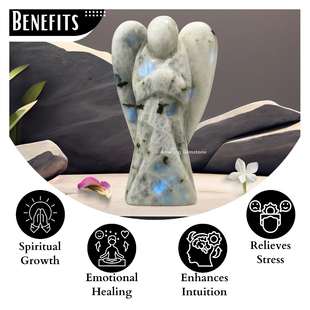Rainbow Moonstone Angel Figurine (4 Inch)