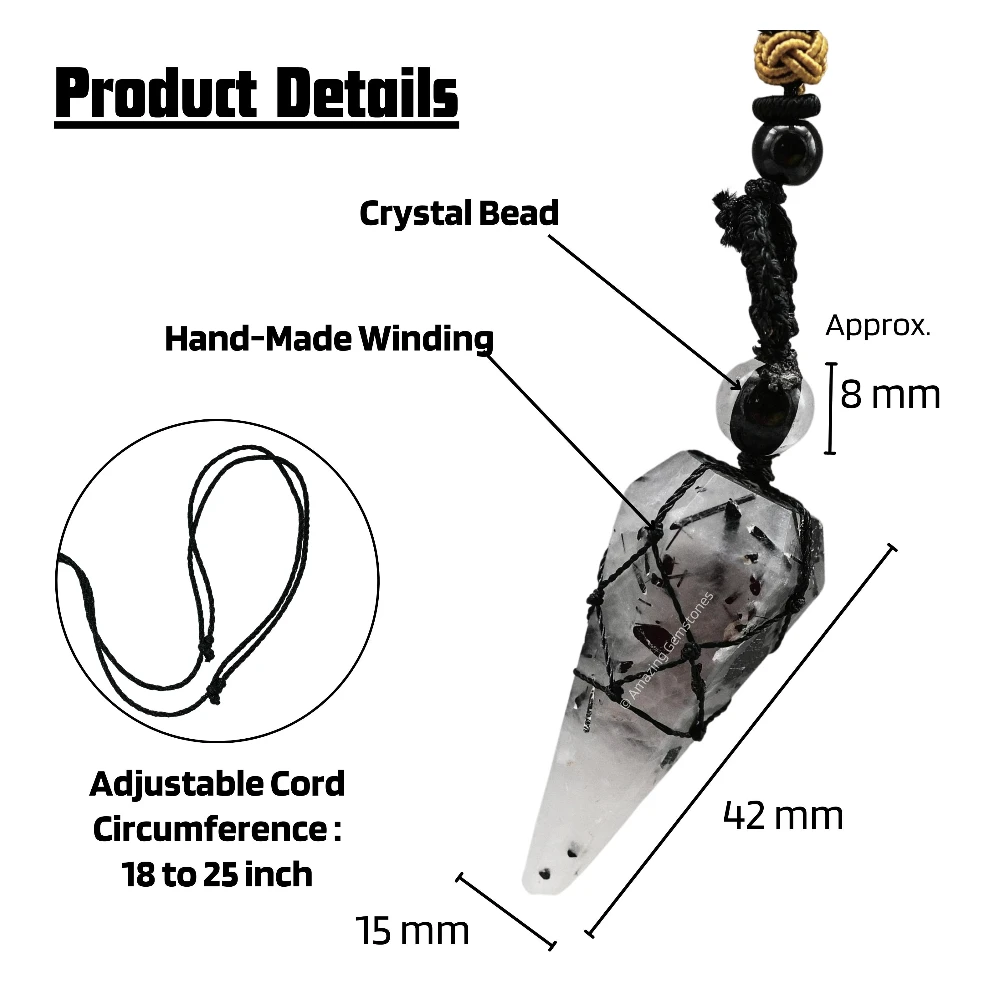 Black Rutilated Quartz Pendulum Pendant Necklace (Macrame)