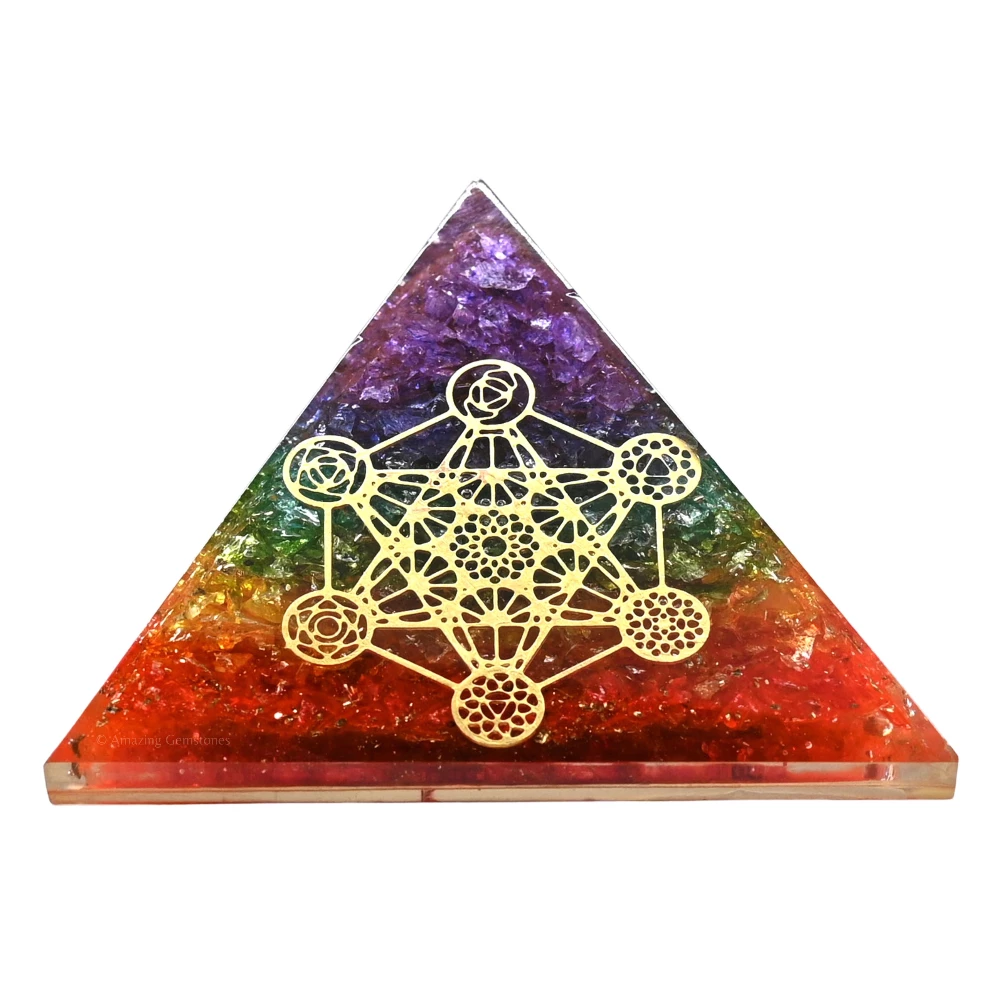 Chakra Onyx Orgone Pyramid - Chakra Metatron Cube