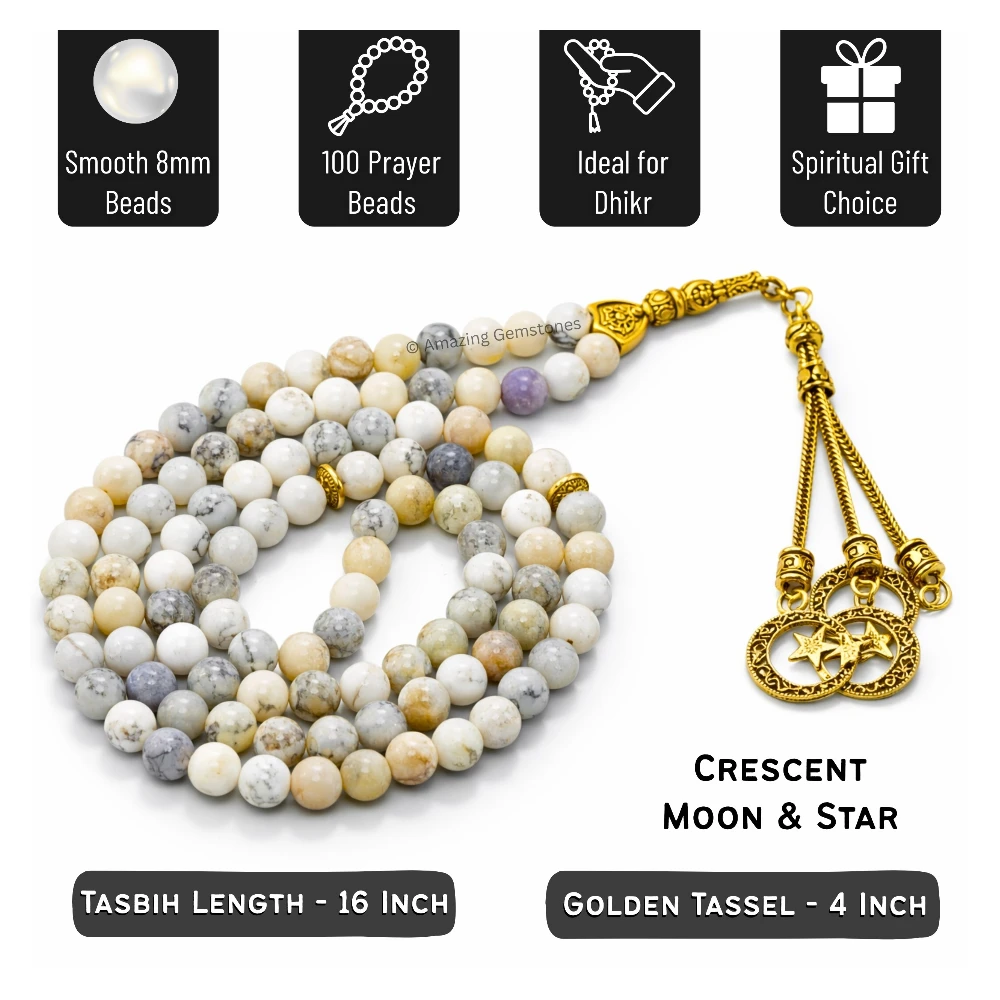 Dendrite Opal Crystal Tasbeeh Sibha Prayer Beads (Gold)