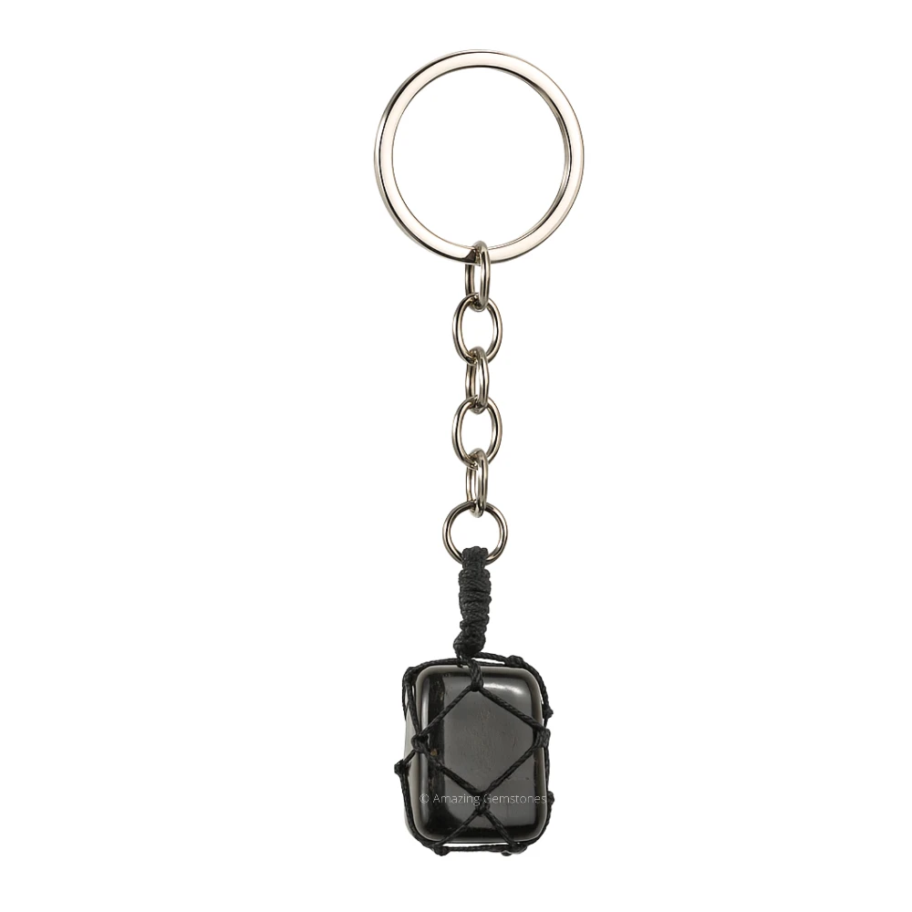 Black Tourmaline Keychain Keys Holder (Macrame Tumble)