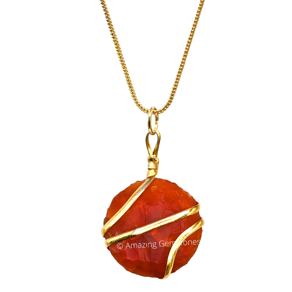Carnelian Necklace - Raw Disc Crystal (Gold)