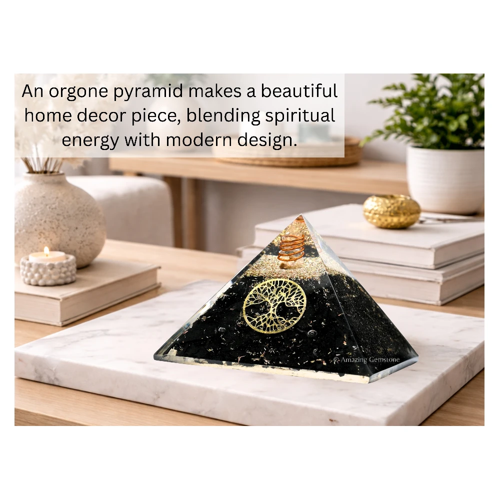 Black Tourmaline Orgone Pyramid - Tree of Life