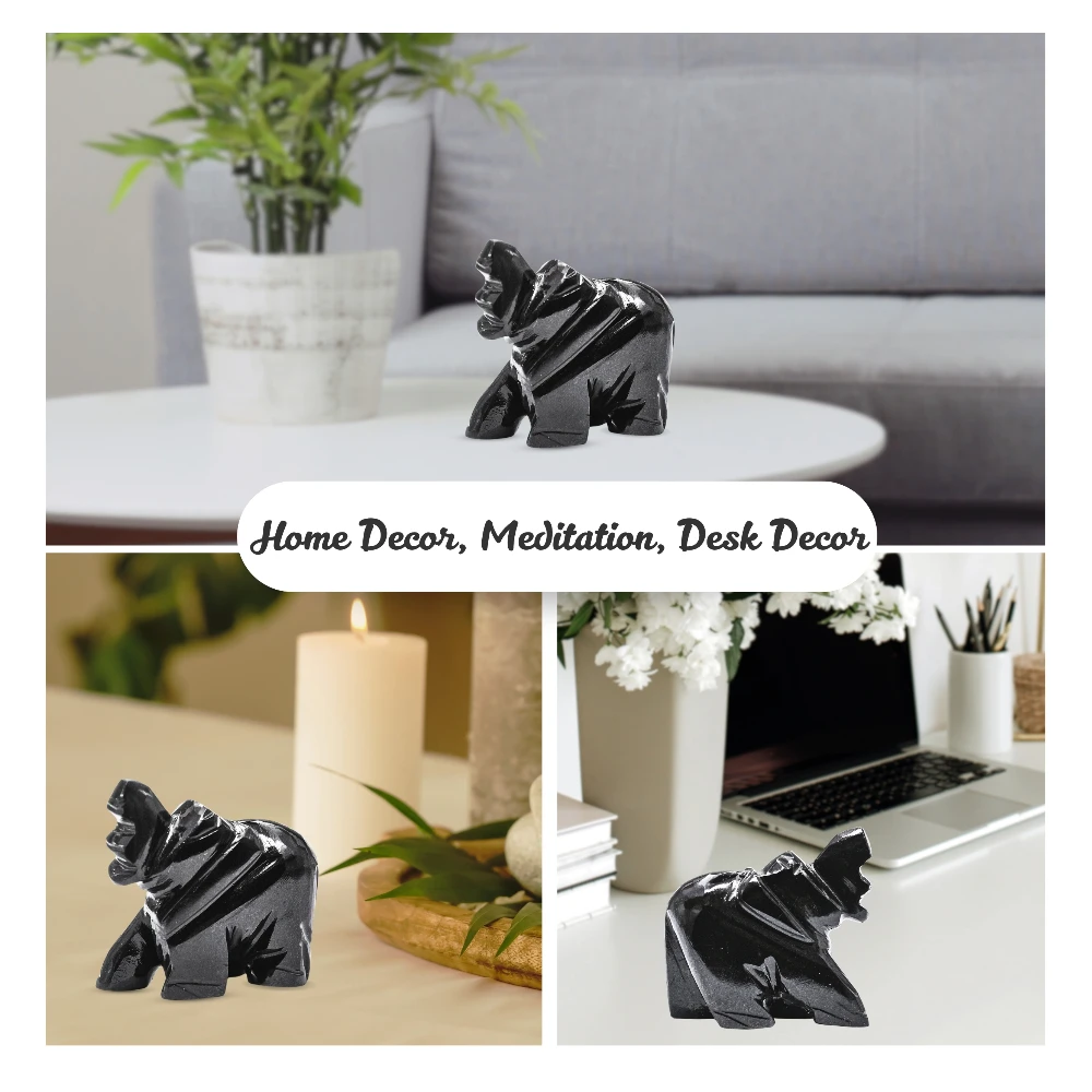 Black Agate Mini Elephant Crystal Figurine