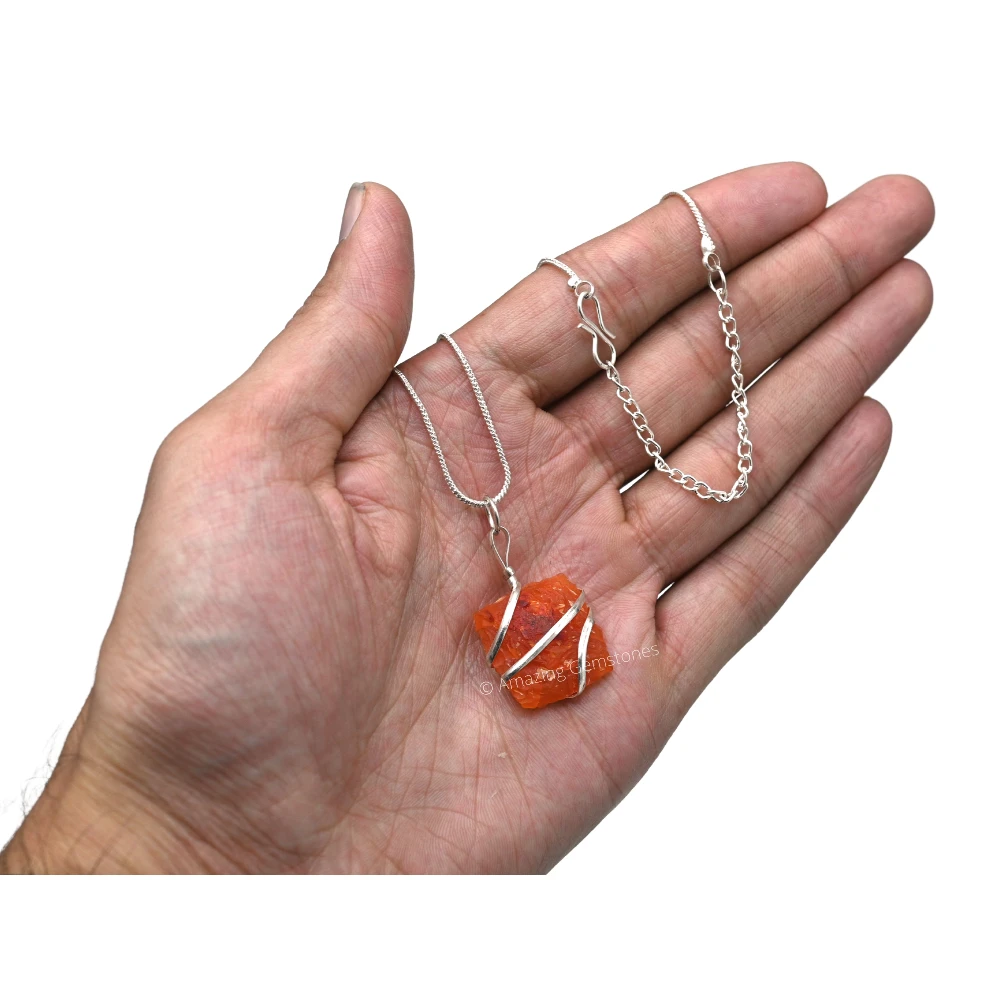 Carnelian Necklace - Raw Square Crystal (Silver)