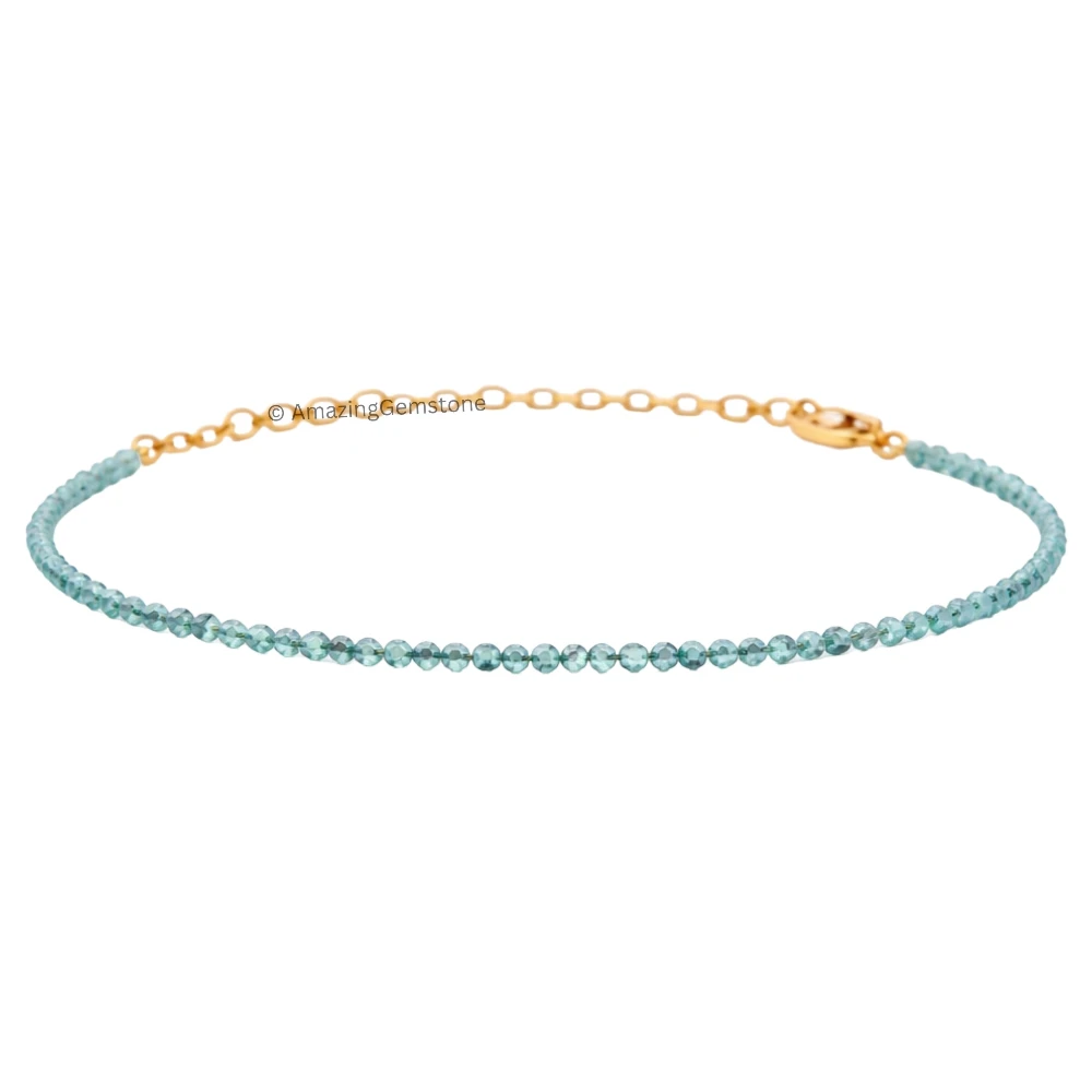 Sky Apatite Crystal Bracelet - 2mm Faceted Bead (Gold)