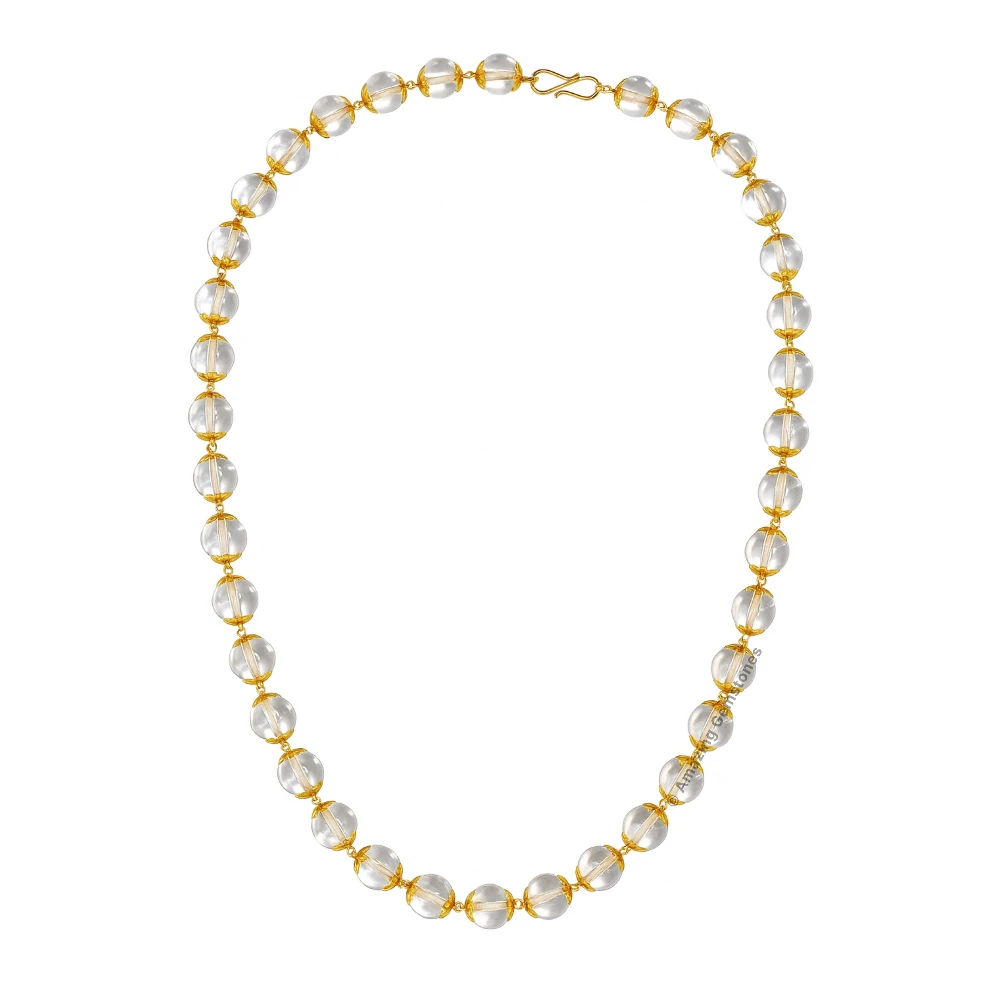 Crystal Quartz Sphatik Mala Necklace (Gold Chain)