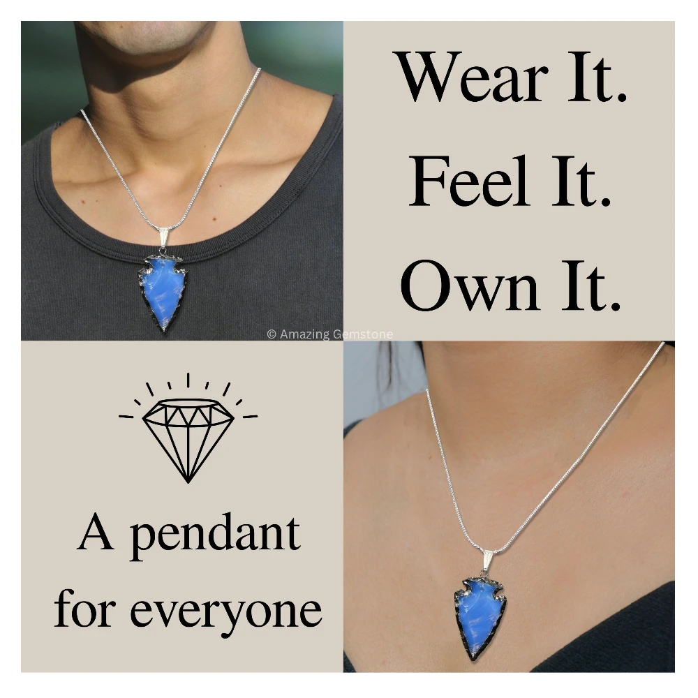 Opalite Arrowhead Pendant - Rhodium Plated