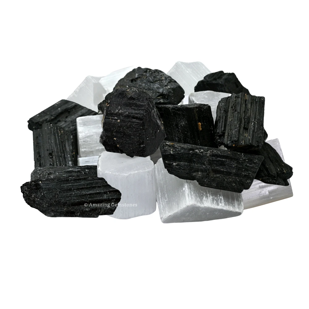 Black Tourmaline Selenite Raw Crystals (1 LB)