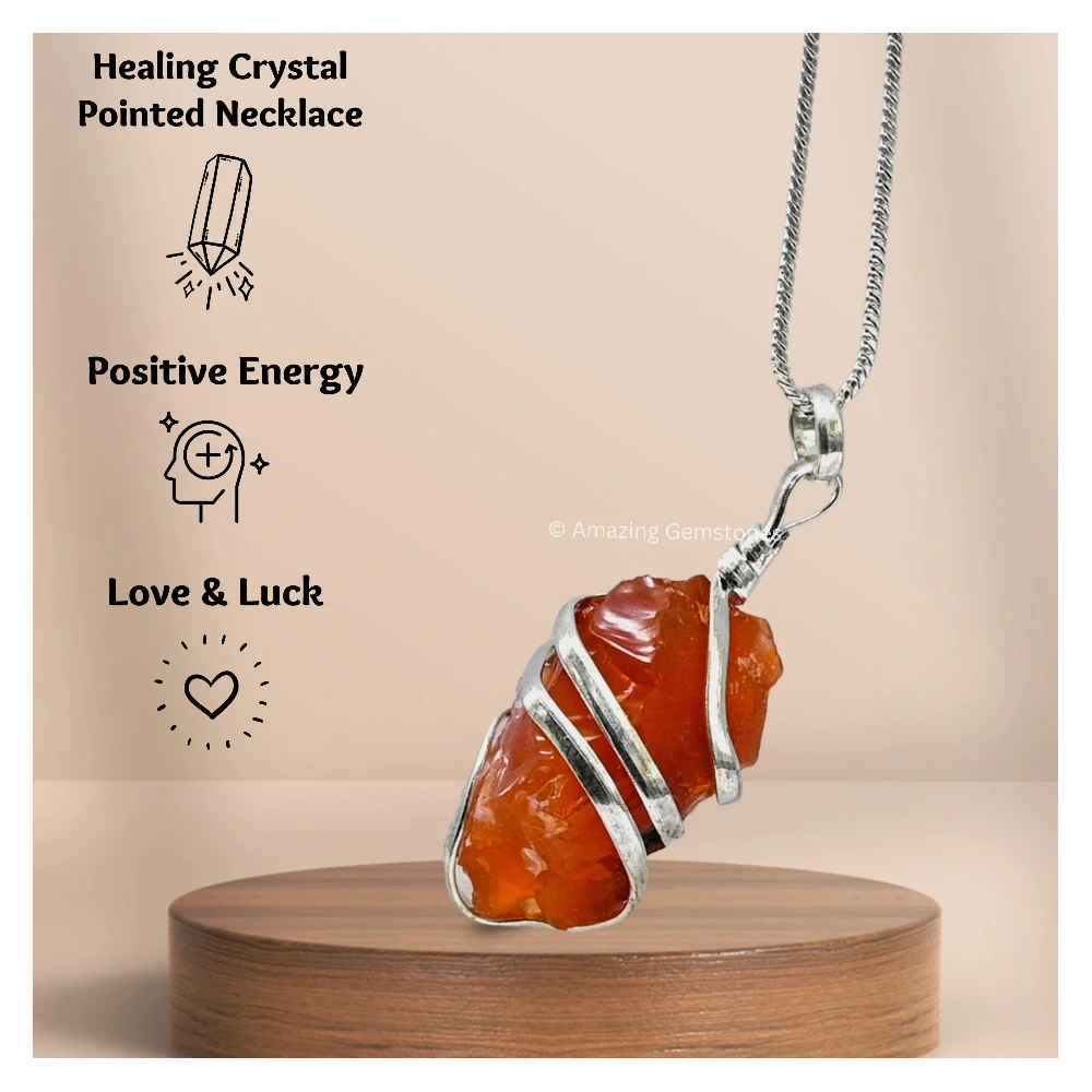 Carnelian Necklace - Spiral Raw Stone (Silver)