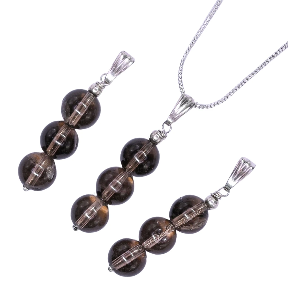 Smoky Quartz Bead Pendant (Silver)
