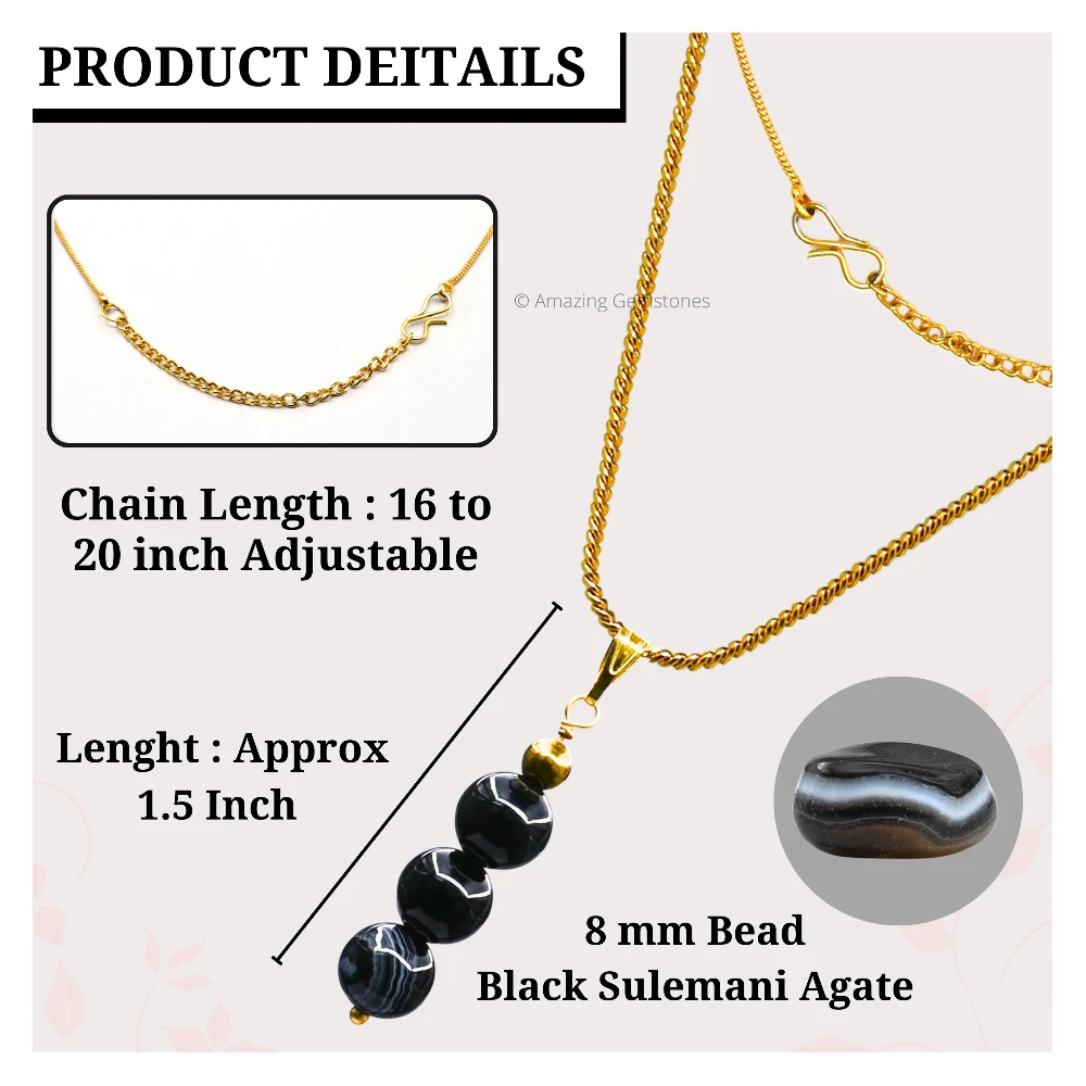 Black Sulemani Hakik Bead Pendant (Gold)