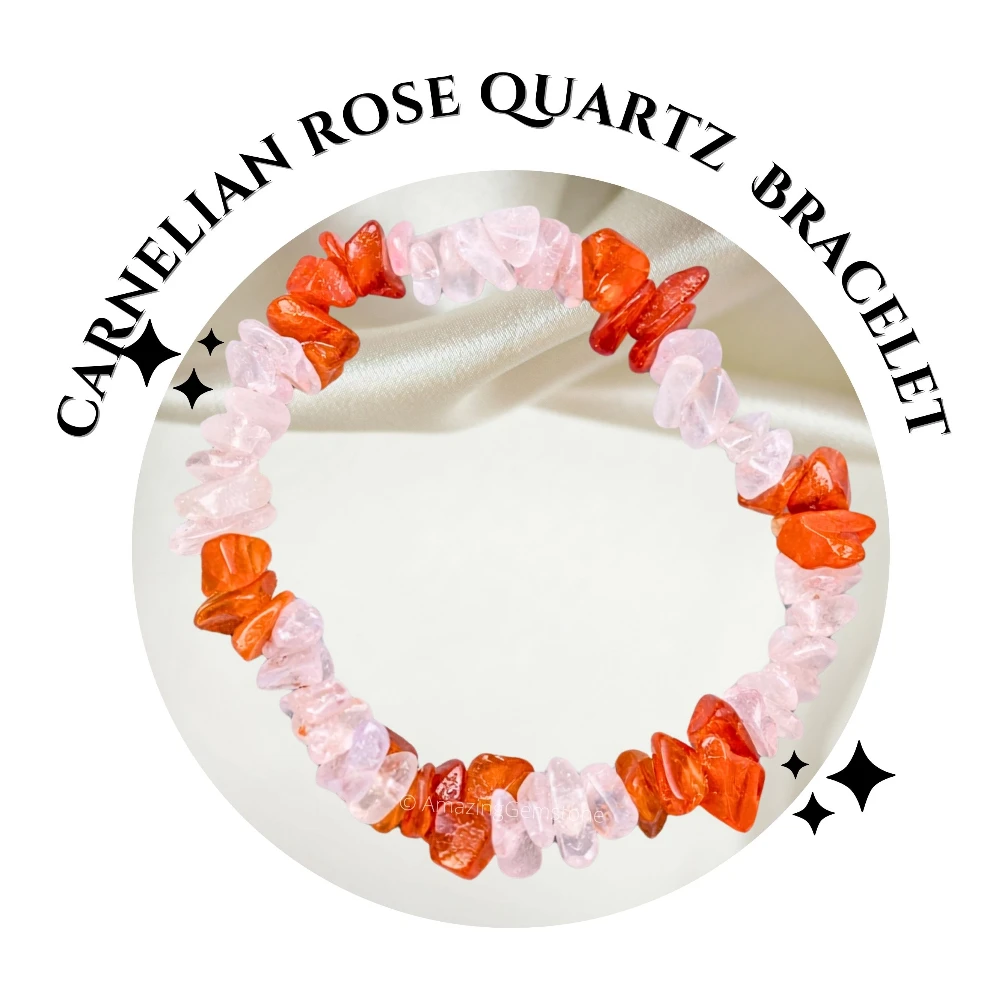 Rose Quartz & Carnelian Chips Bracelet