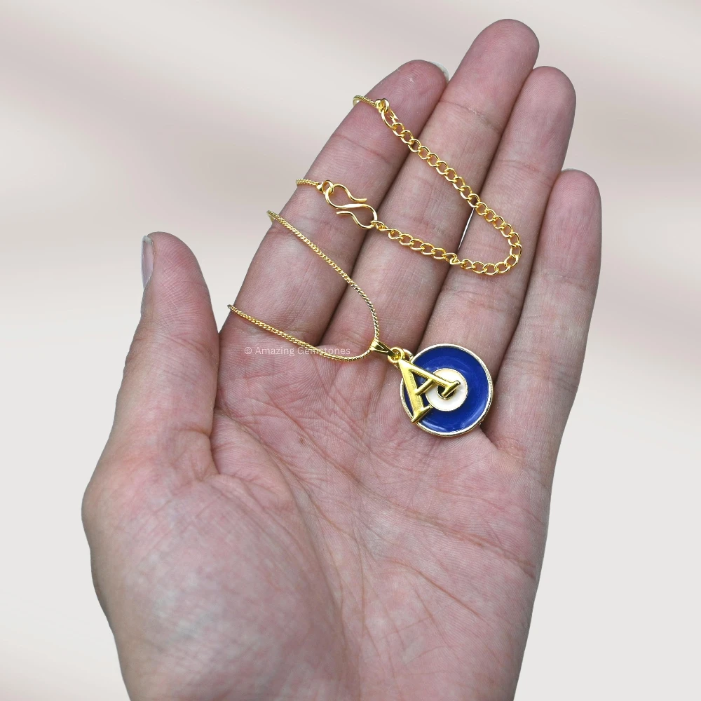 Evil Eye Pendant Necklace with A Initial