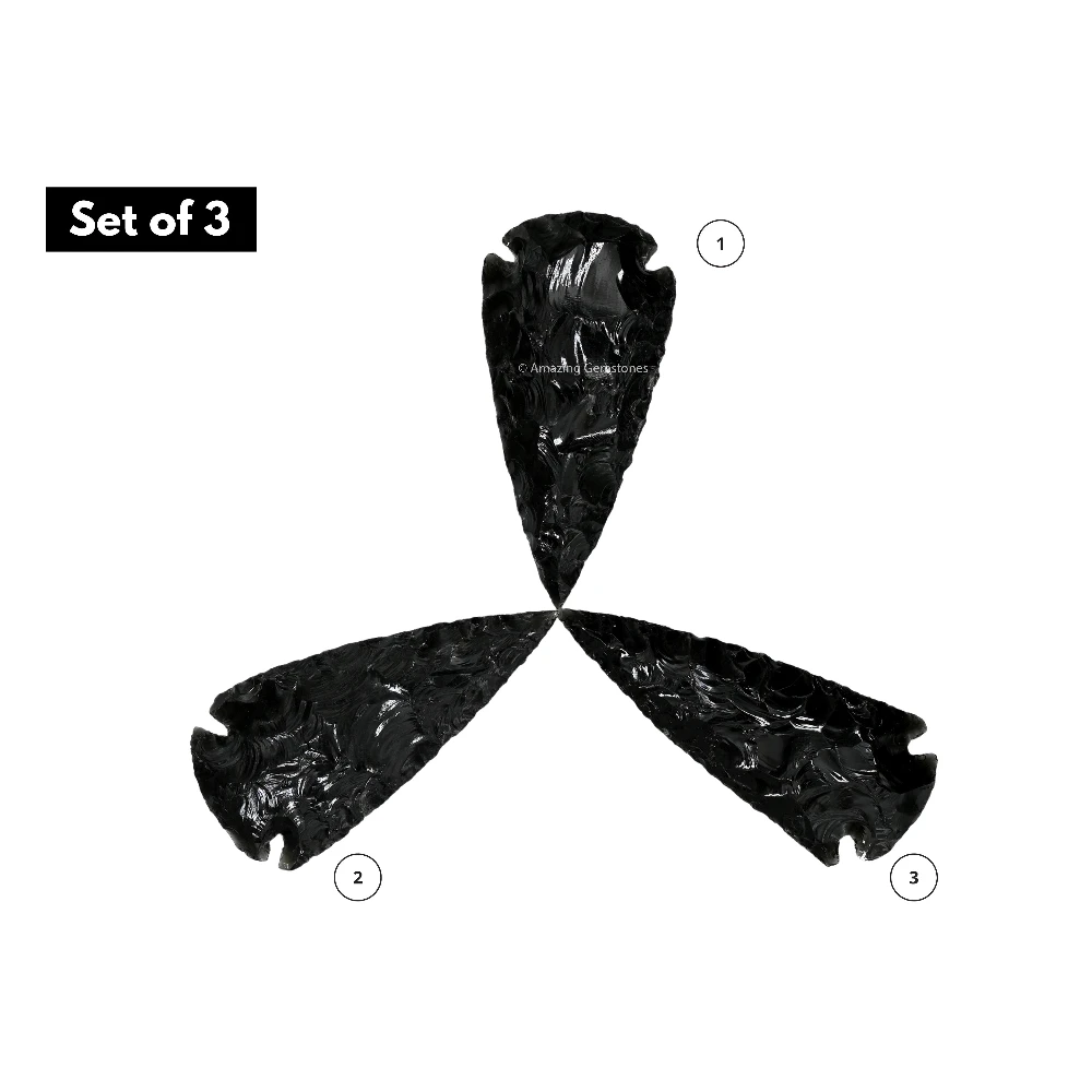 Black Obsidian Crystal Arrowhead - 2" to 3" (3 Pieces)