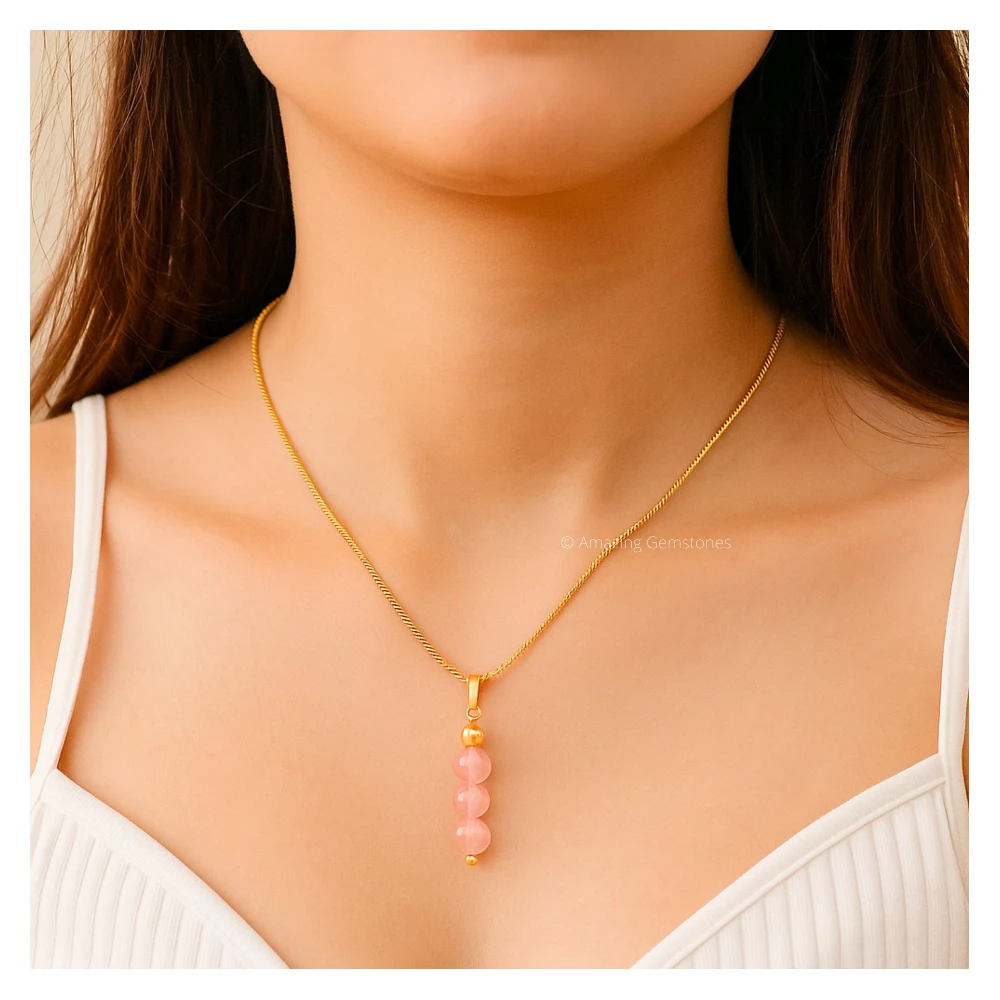 Rose Quartz Bead Pendant (Gold)
