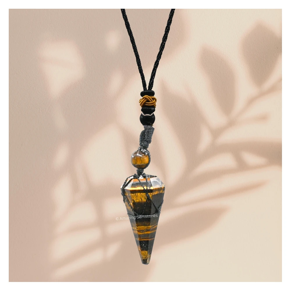 Tiger Eye Pendulum Pendant Necklace (Macrame)