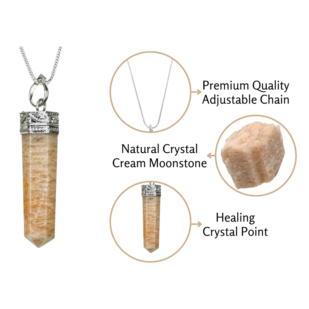 Cream Moonstone Necklace - Pencil Point (Silver)