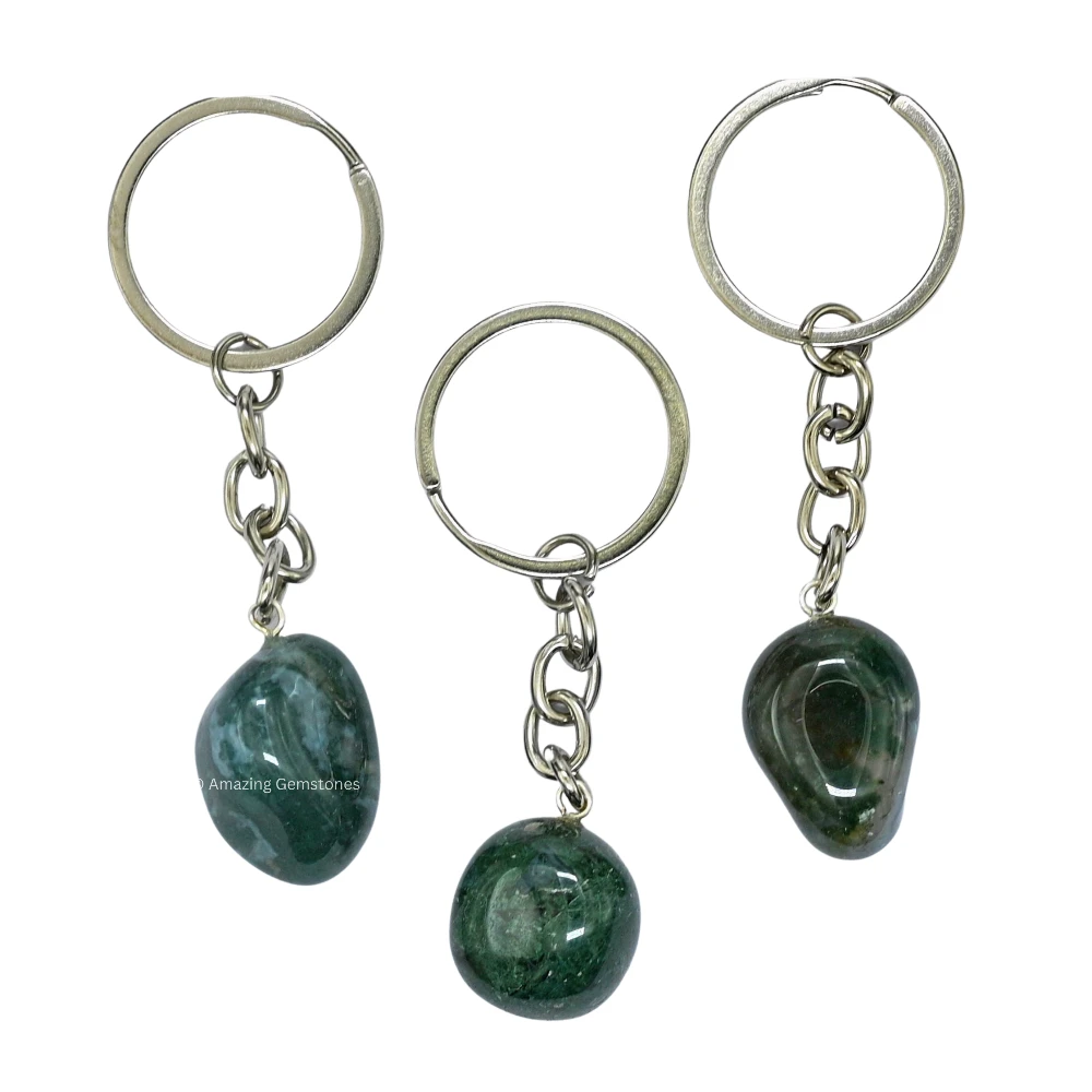Moss Agate Keychain Keys Holder (Tumble)