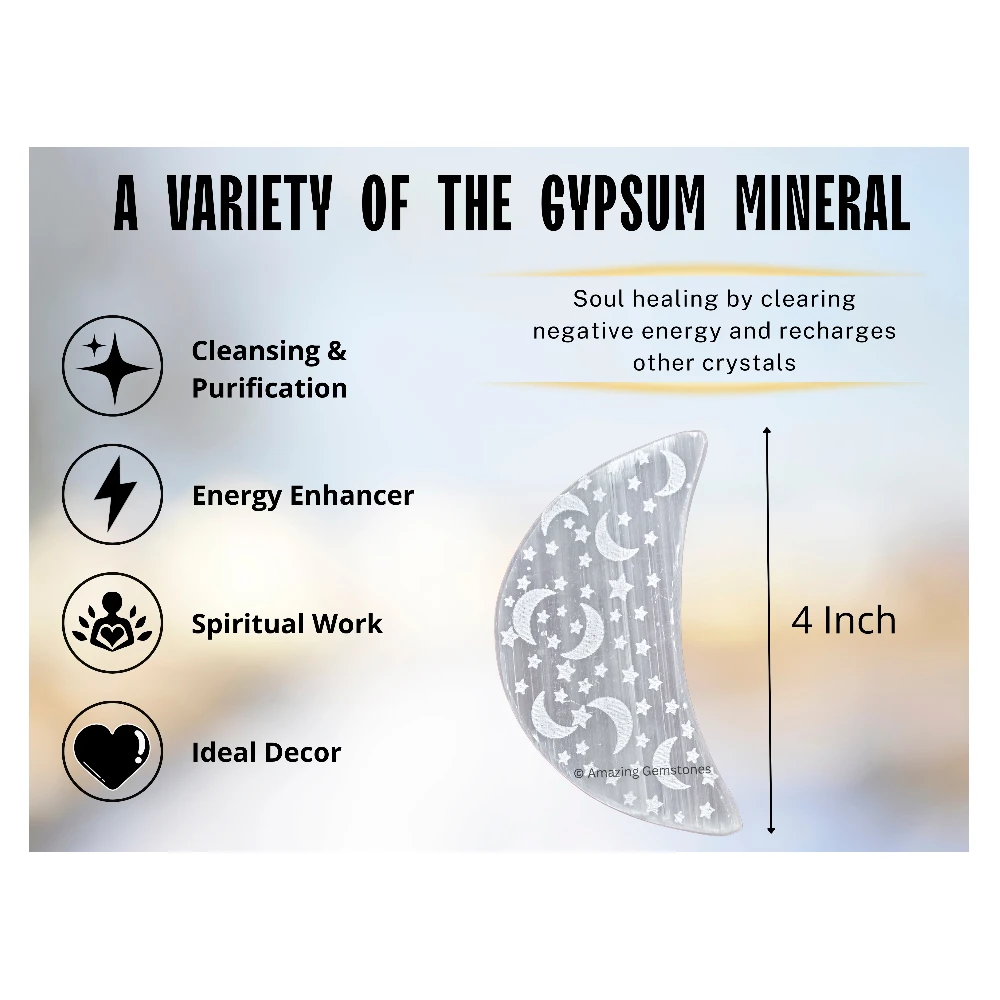 Selenite Charging Plate for Crystals - Crescent Moon & Star