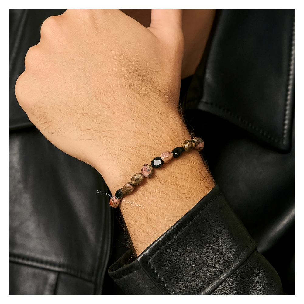 Rhodonite Tumbled Stone Bracelet (Stretchable)