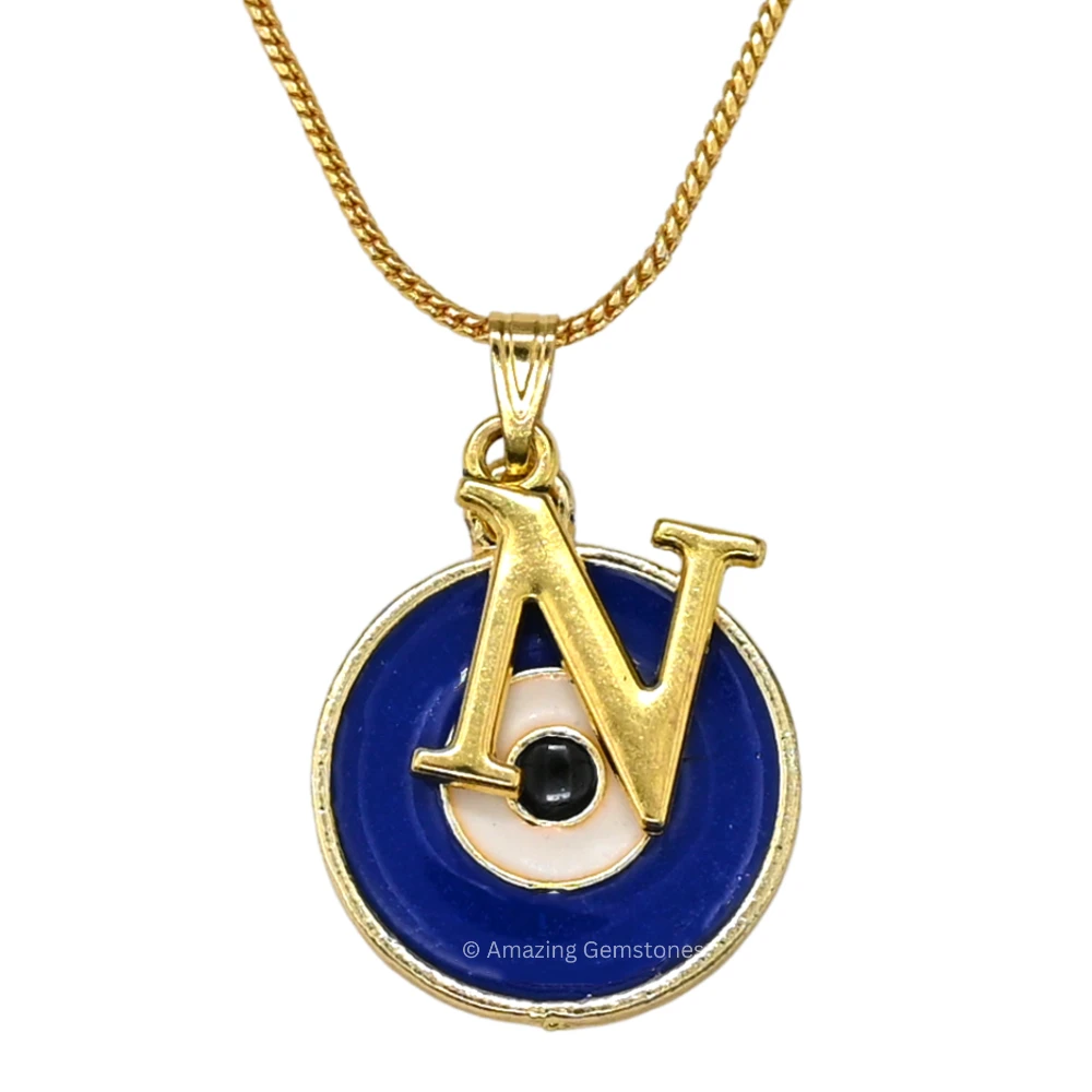 Evil Eye Pendant Necklace with N Initial