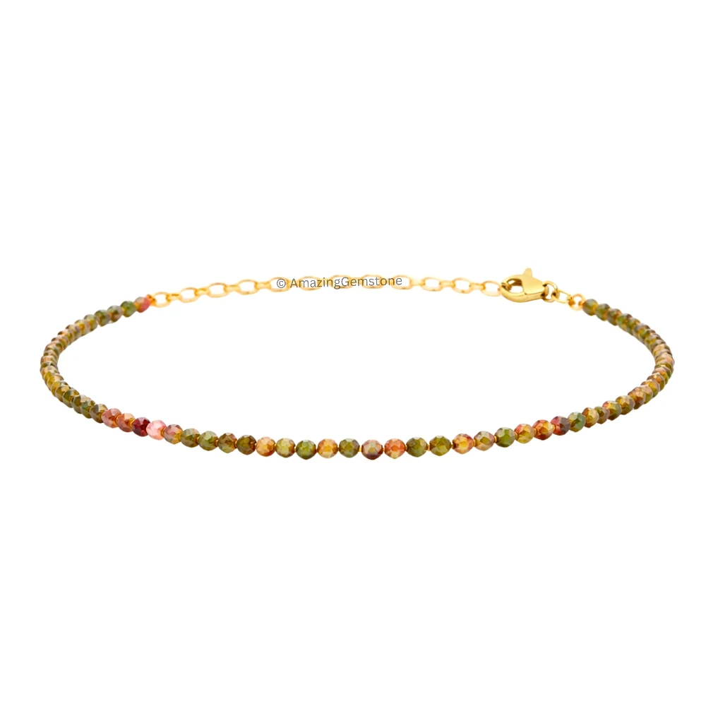 Unakite Crystal Bracelet - 2mm Faceted Bead (Gold)