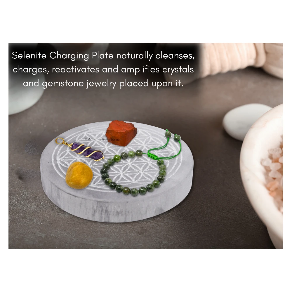 Selenite Charging Plate for Crystals - Flower of Life (3 Inch)