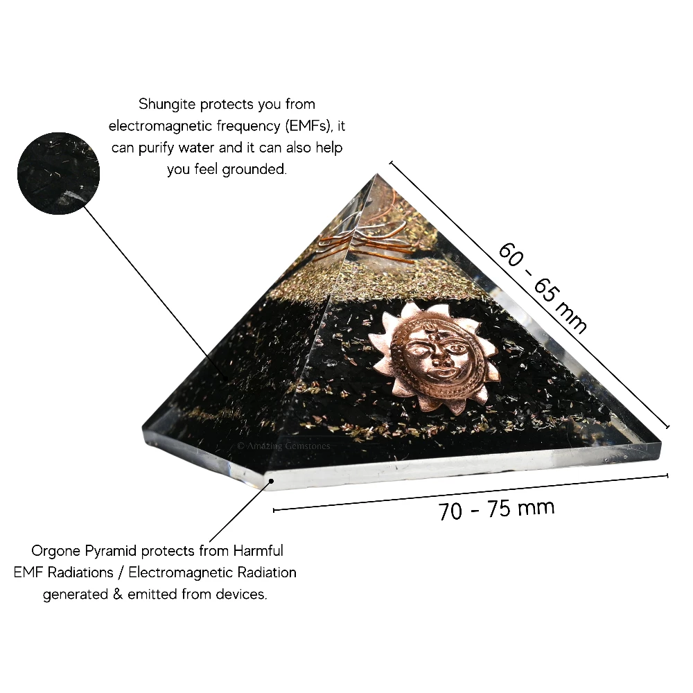 Shungite Orgone Pyramid - Sun Face