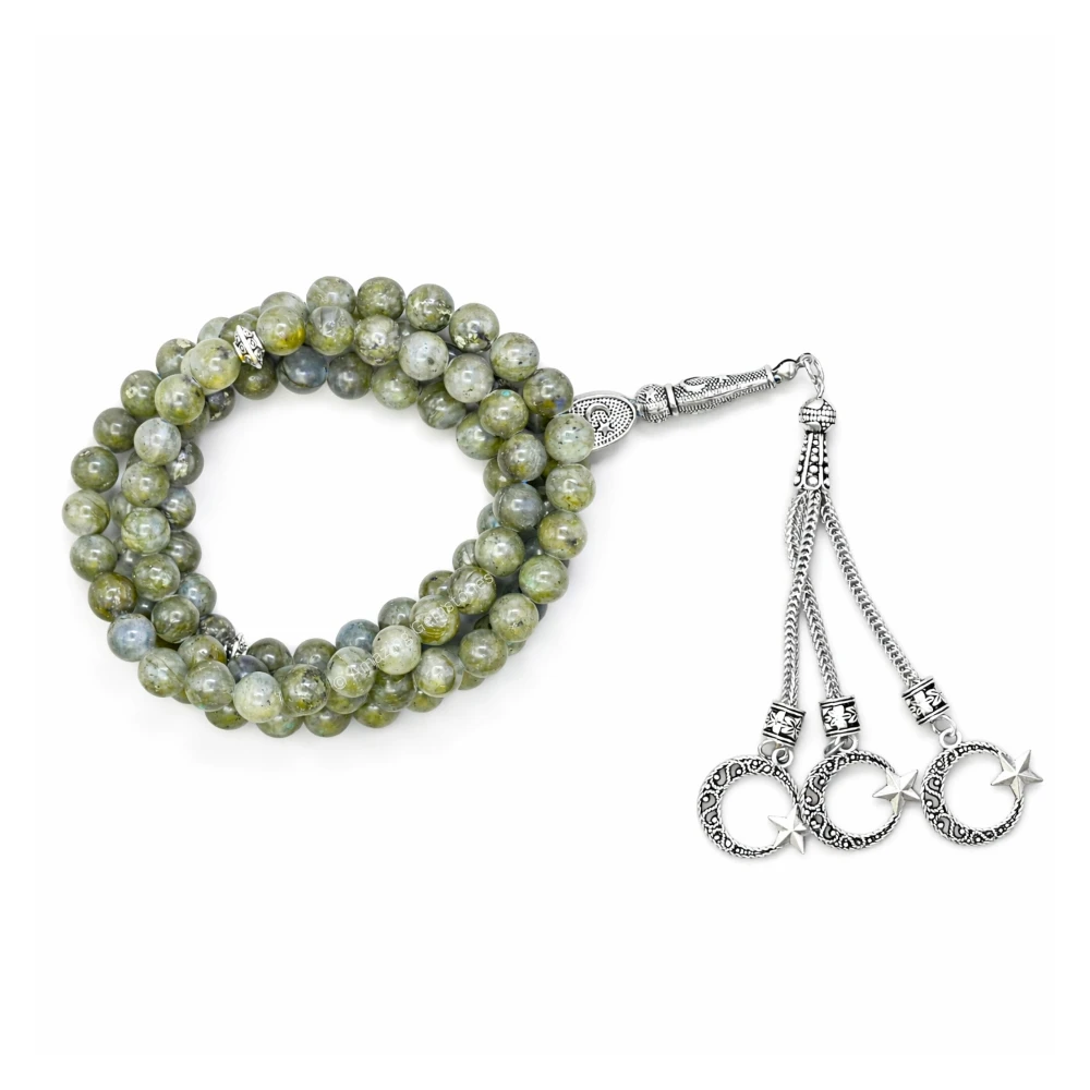 Labradorite Crystal Tasbeeh Sibha Prayer Beads (Silver)