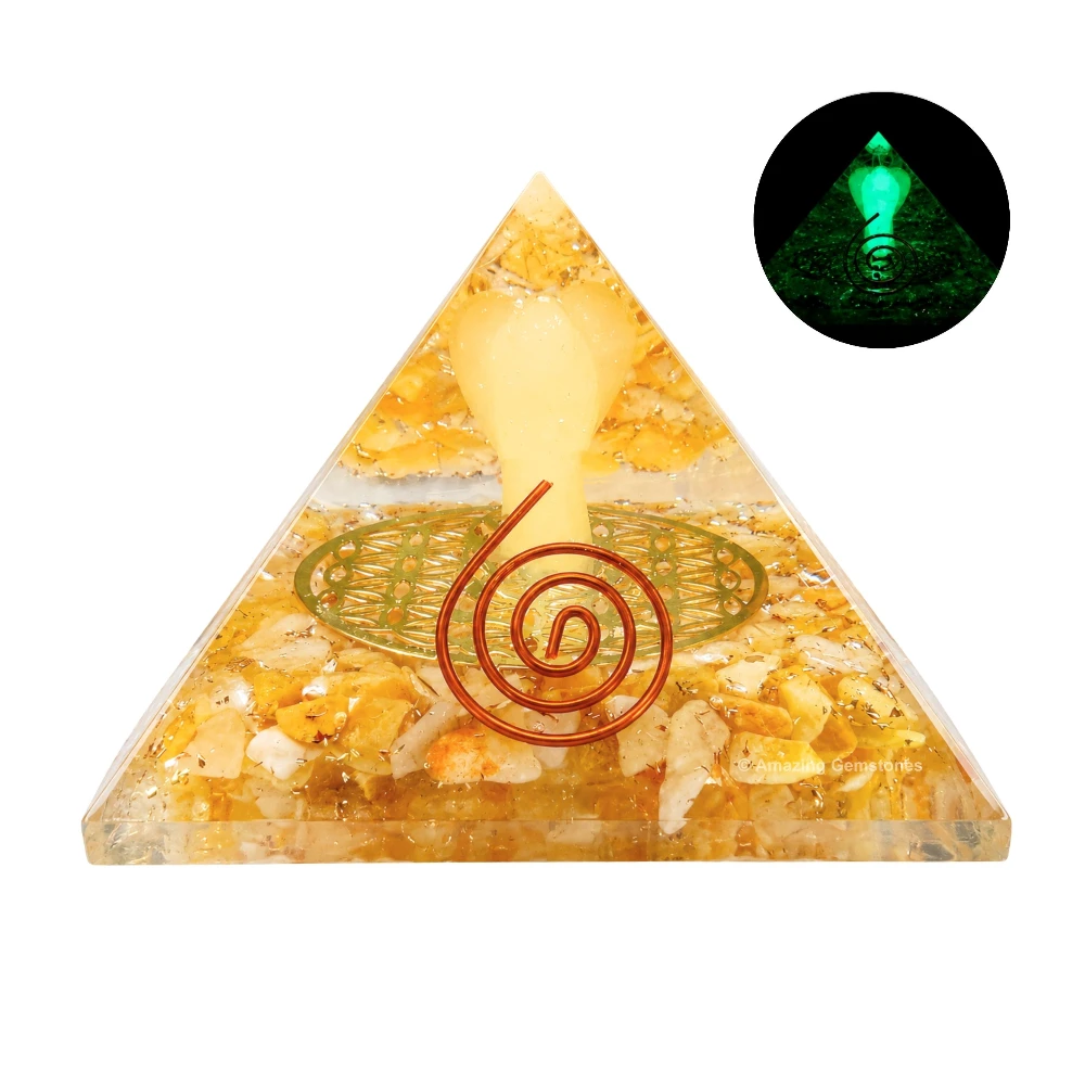 Yellow Aventurine Orgone Pyramid - Angel Glow in Dark