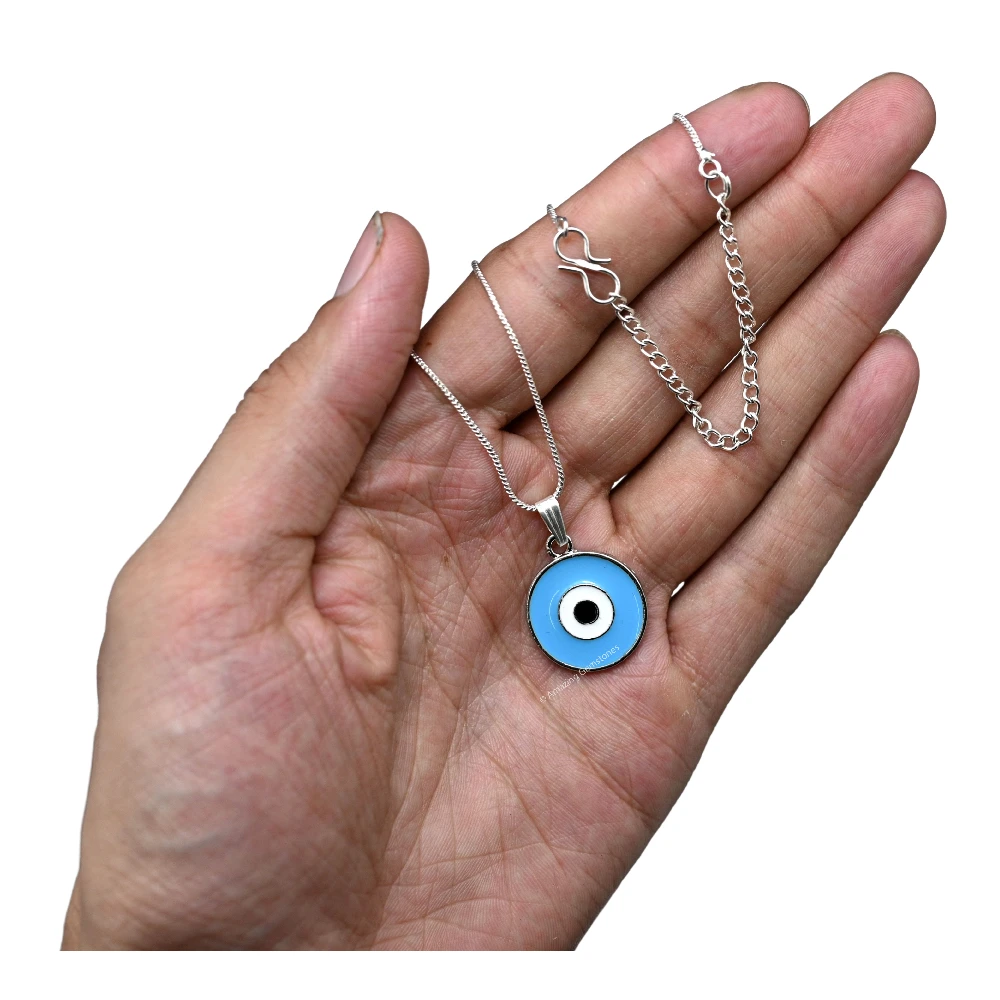 Sky Blue Evil Eye Pendant - Round (Silver)