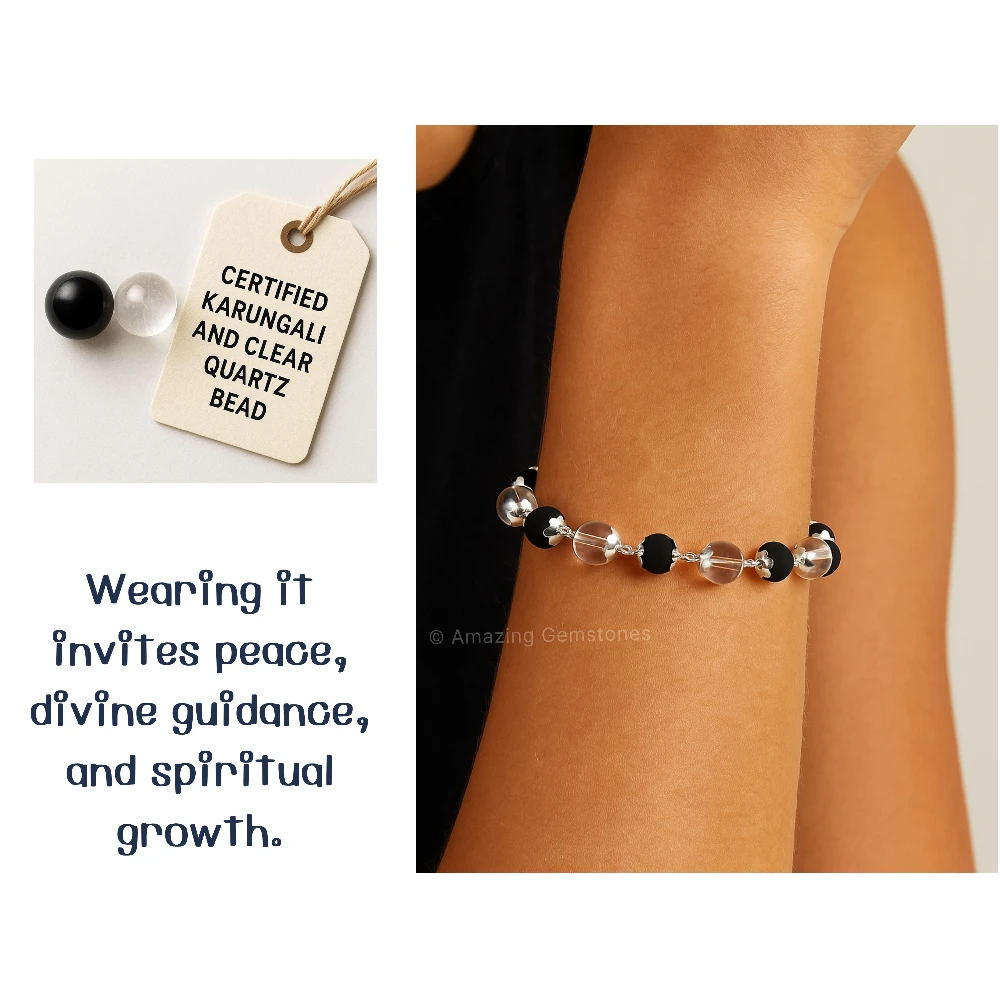 Sphatik Crystal and Karungali Bracelet (Silver Chain)