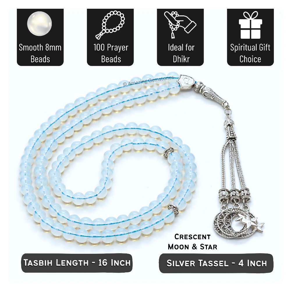 Opalite Tasbeeh Sibha Prayer Beads (Silver)