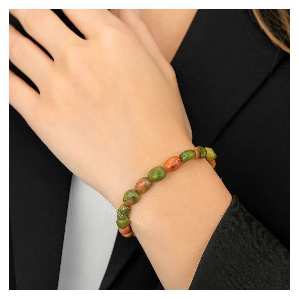 Unakite Tumbled Stone Bracelet (Stretchable)